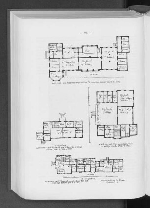 Aufnahme und Überwachungspavillionfür unruhige Männer (Abb. S. 396). Erdgeschoss. Aufnahme und Überwachungsabteilung für unruhige Frauen (Abb. S. 394 u. 397) Aufnahme- und Überwachungspavillion für ruhige Kranke (Abb. S. 396). Aufnahme und Überwachungsabteilung für unruhige Frauen (Abb. S. 394 u. 397). Aufnahme und Überwachungspavillion für ruhige Kranke (Abb. S. 396).