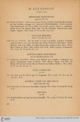 III. Alte Gemälde (Nr. 210 - 242)