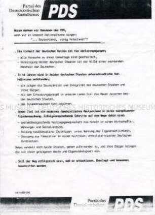 Flugblatt der PDS zur Frage der deutschen Wiedervereinigung