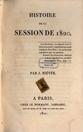 Histoire de la session de 1820