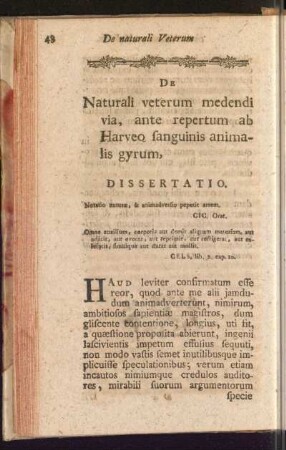 De Naturali veterum medendi via, ante repertum ab harveo sanguinis animalis gyrum