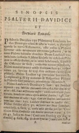 Sinopsis Psalterii Davidici Et Breviarii Romani.