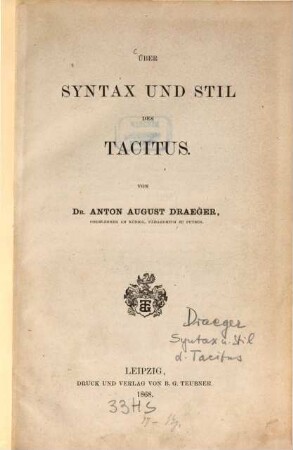 Über Syntax und Stil des Tacitus