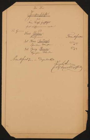 Liste "In die Genossenschaft des Freien Deutschen Hochstiftes sind aufgenommen worden" (12.1874)