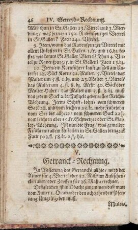V. Getranck-Rechnung.