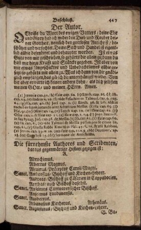 Die fürnehmste Authores und Scribenten; daraus gegenwärtige Histori gezogen ist.