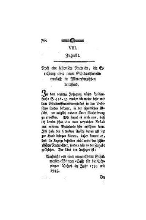 Zugabe : noch eine historische Nachricht, die Errichtung einer neuen Schulmeisterwittwenkasse im Wirtembergischen betreffend