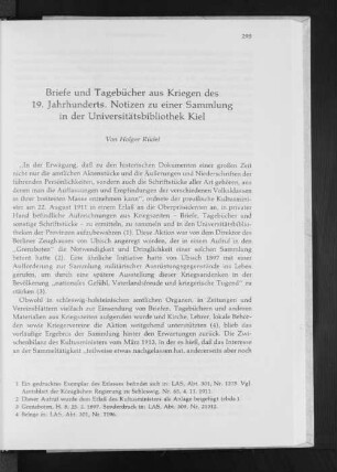 Briefe und Tagebücher aus der Kriegen des 19. Jahrhunderts: Notizen zu einer Sammlung in der Universitätsbibliothek Kiel
