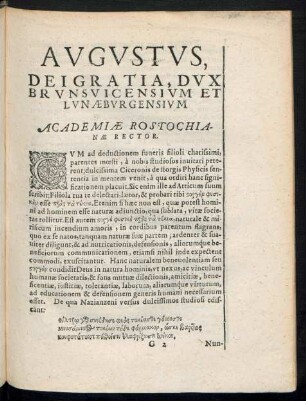 Augustus, Dei Gratia, Dux Brunsvicensium Et Lunaeburgensium Academiae Rostochianae Rector.