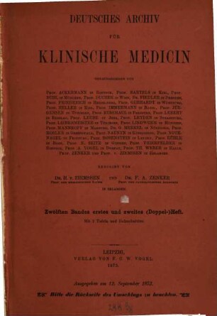 Deutsches Archiv für klinische Medizin. 12. 1874