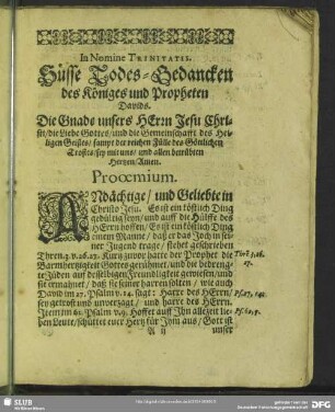 Leichenpredigt : Christliche Leich-Predigt, Prooemium, Textus, Exordium, Exēgēsis