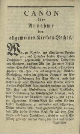 Canon über Annahme des allgemeinen Kirchen-Rechts.