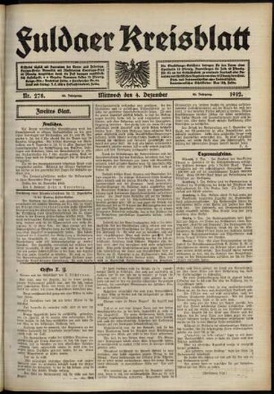 Zweite Ausgabe vom Mittwoch, den 04. Dezember 1912.