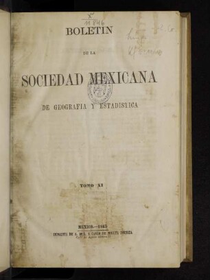 11.1865: Boletín de la Sociedad Mexicana de Geografía y Estadística