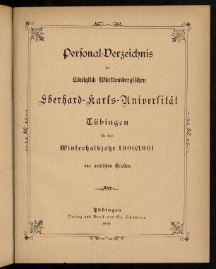 Studierendenverzeichnis 1900/01