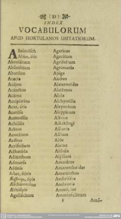 Index Vocabulorum Apud Hortulanos Usitatorum