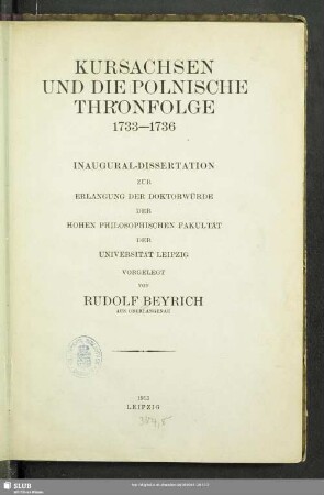 Kursachsen und die polnische Thronfolge 1733-1736
