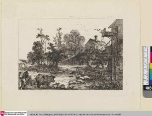 Varie Vedute del Gentile mulino [Zwei Hirten treiben eine Rinderherde durch einen Fluss]