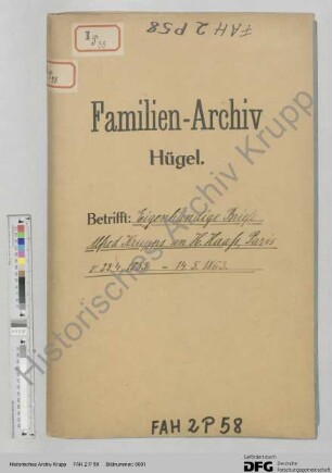 Schreiben von Alfred Krupp an Heinrich Haaß (Paris) (Abschriften)
