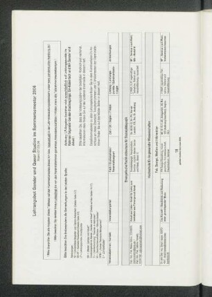 Lehrangebot Gender und Queer Studies im Sommersemester 2006
