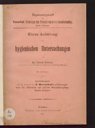 Kurze Anleitung zu hygienischen Untersuchungen