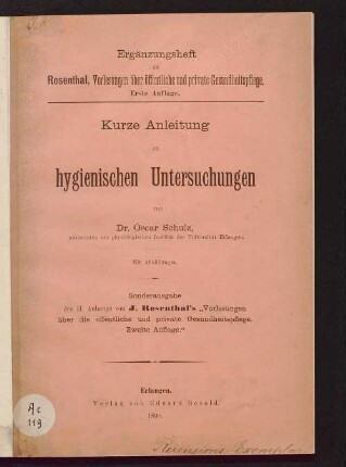 Kurze Anleitung zu hygienischen Untersuchungen