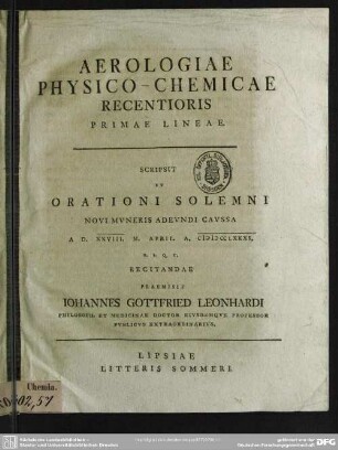 Aerologiae Physico-Chemicae Recentioris Primae Lineae