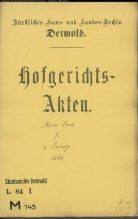 Meier, Caspar Cord im Osterhagen gegen Kapitän von Donop zu Schötmar - Entsetzung vom Hof