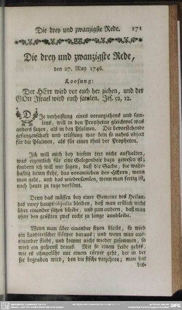 Die drey und zwanzigste Rede, den 27. May 1746
