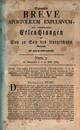 Sogenanntes Breve Apostolicum Expulsivum : mit nebenseitigen Erleuchtungen von Satz zu Satz des Unterschubs überzeuget, und ganz zu nichte gemacht