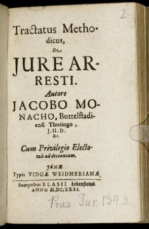 Tractatus Methodicus, De Iure Arresti