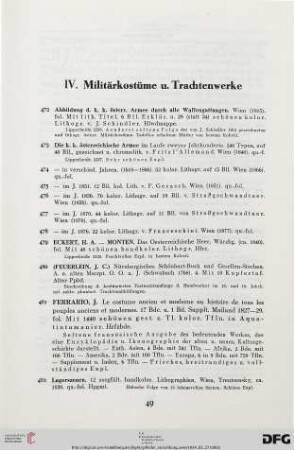 IV. Militärkostüme u. Trachtenwerke (Nr. 472-499)