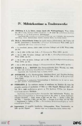 IV. Militärkostüme u. Trachtenwerke (Nr. 472-499)