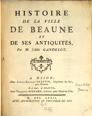 Histoire de la ville de Beaune et de ses antiquités