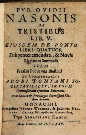 Tristium libri V. eiusd. de Ponto libri IV.