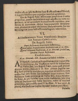 VI. Ad Declarationem Primae Propositionis, Dominorum Romano-Catholicorum,