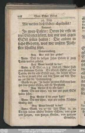 93. Frag. Wie werden diese Gebote abgetheilet?