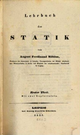 Lehrbuch der Statik, 1