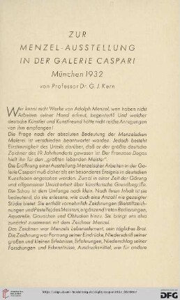 Zur Menzel-Ausstellung in der Galerie Caspari