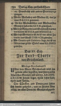 Das XV. Cap. Zur Land-Charte von Griechenland