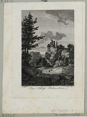 Die Burg Hohnstein in der Sächsischen Schweiz, Blick von unterhalb nach Nordosten, aus Beckers Taschenbuch zum geselligen Vergnügen 1791-1814