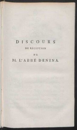 Discours De Réception De M. L'Abbé Denina