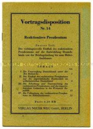 Schulungsmaterial der KPD: Vortragsdisposition Nr. 14