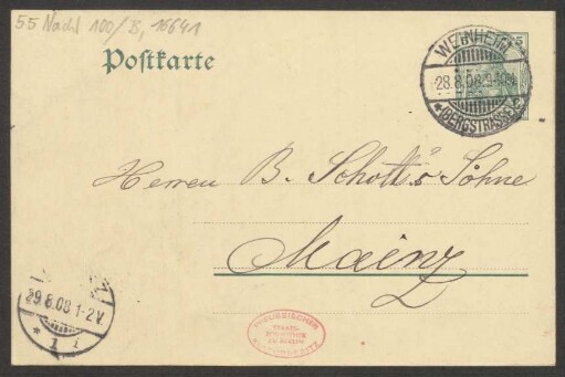 Brief an B. Schott's Söhne : 28.08.1908