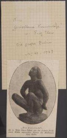 Die große Berliner, Ausschnitt "Die Kauernde" aus dem Aufsatz "Gestohlene Kunstschätze". in Archivalien-Mappe: Verlag Ferdinand Möller (BG-KA-N/F.Möller-2-M2)