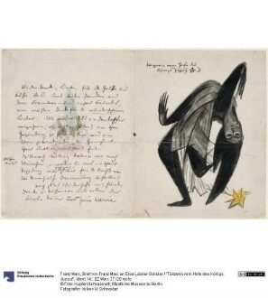 Brief von Franz Marc an Else Lasker-Schüler / "Tänzerin vom Hofe des Königs Jussuf"