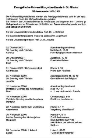 Evangelische Universitätsgottesdienste in St. Nikolai
