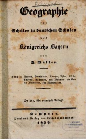 Geographie für Schüler in deutschen Schulen des Königreichs Bayern
