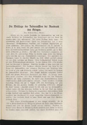 Die Weltlage der Judenmission bei Ausbruch des Krieges