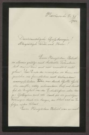 Schreiben von Ernst Fischer an die Großherzogin Luise; Tod des Schwiegervaters